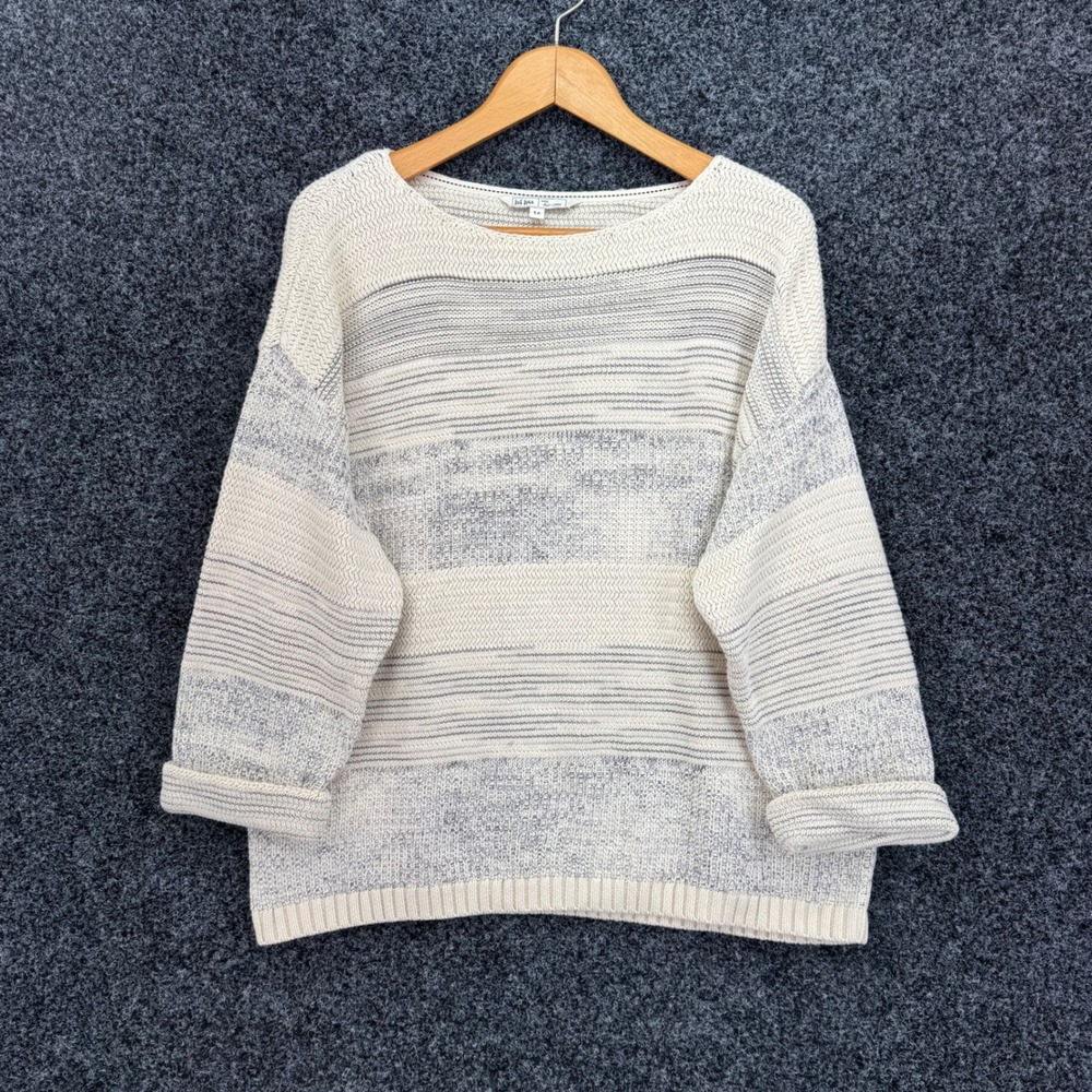 Fat Face Womens Ivory Grey Striped Boat Neck Cotton Blend Sweater Size 16